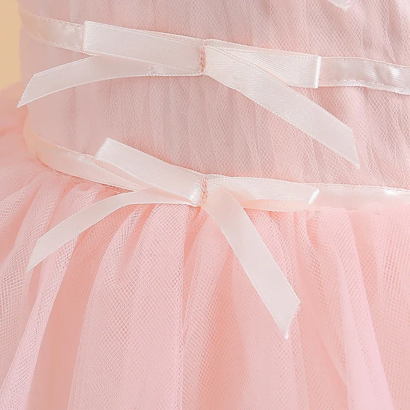 Elegante roze bloem meisjesjurk gelaagde tule rok mouwloze prinsessenjurk voor bruiloft bloemenmeisjes/optochte evenementen