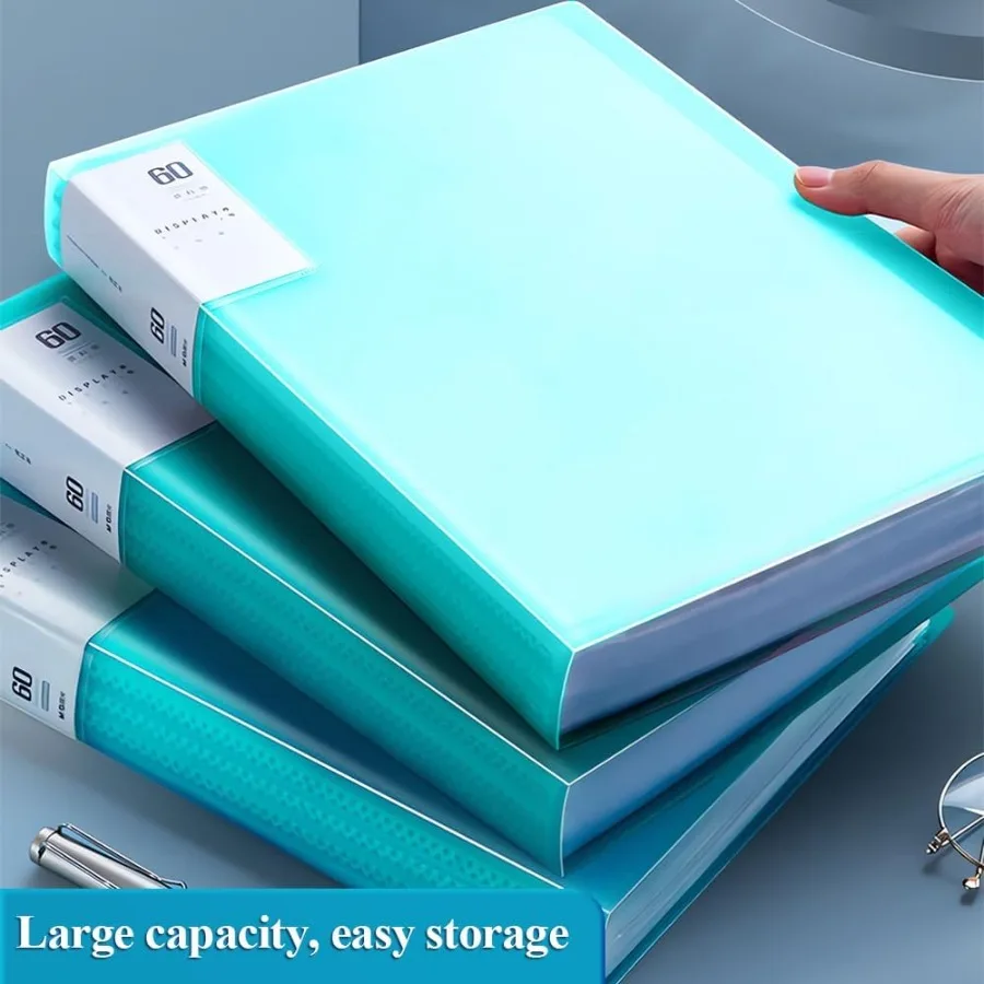 60 مجلد جيب بأكمام بلاستيكية 9.2 × 12 مجلد محفظة A4 مع ورقة شفافة واقية لعرض الكتب العرضية الفنية 120 Pa