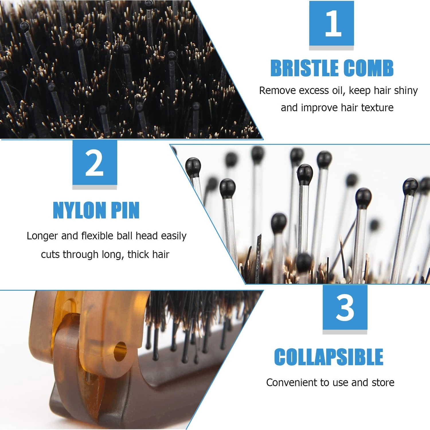 Travel Folding Hair Brush, Portable Pocket Boar Bristle Hair Brush for Thin Thick Hair, Mini HairBrush Men Women Restore Shine