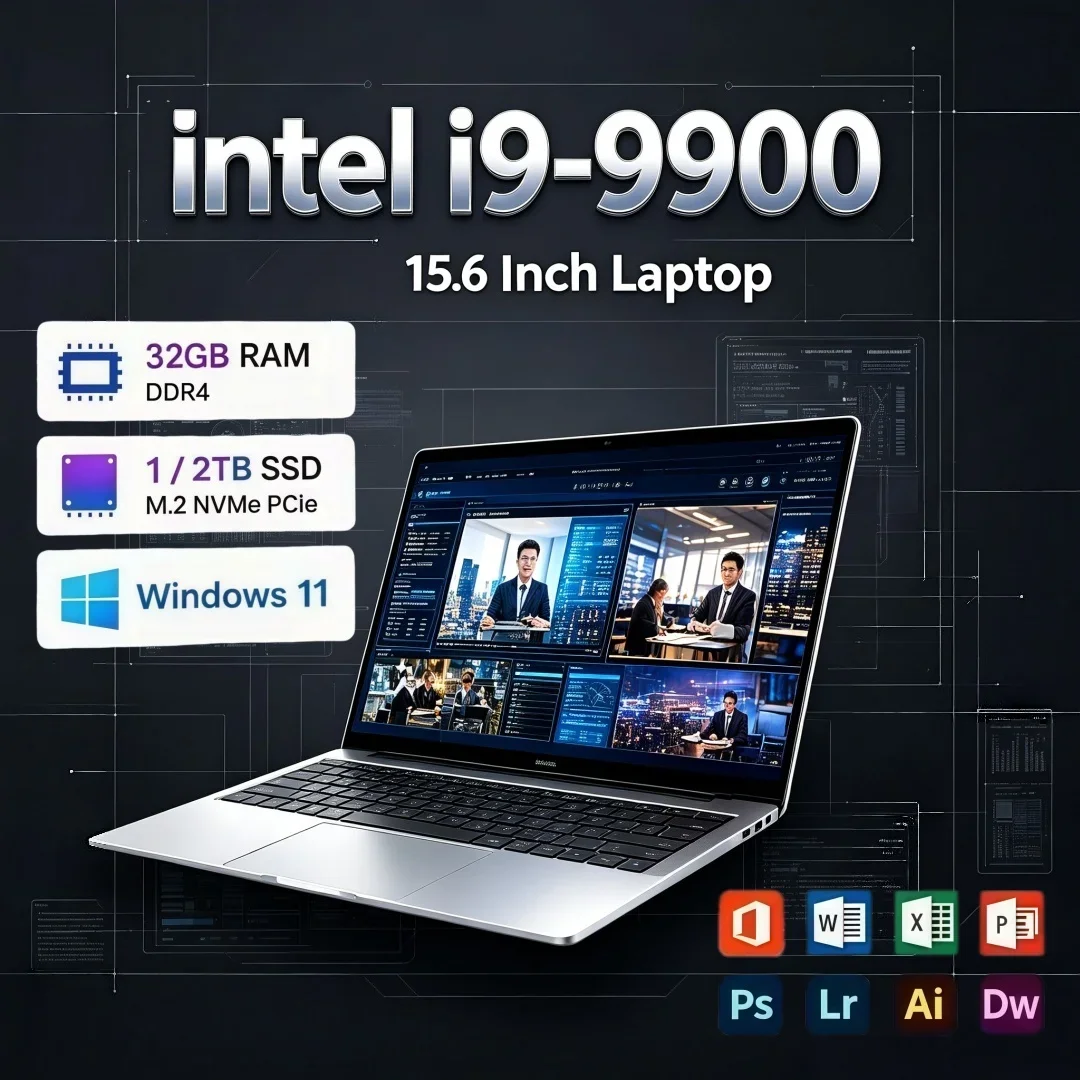 15.6 Inch Multifunctional Ultra Slim Laptop Intel i9-9900 16/32GB RAM 1TB/2TB Big SSD Portable Windows11 Study