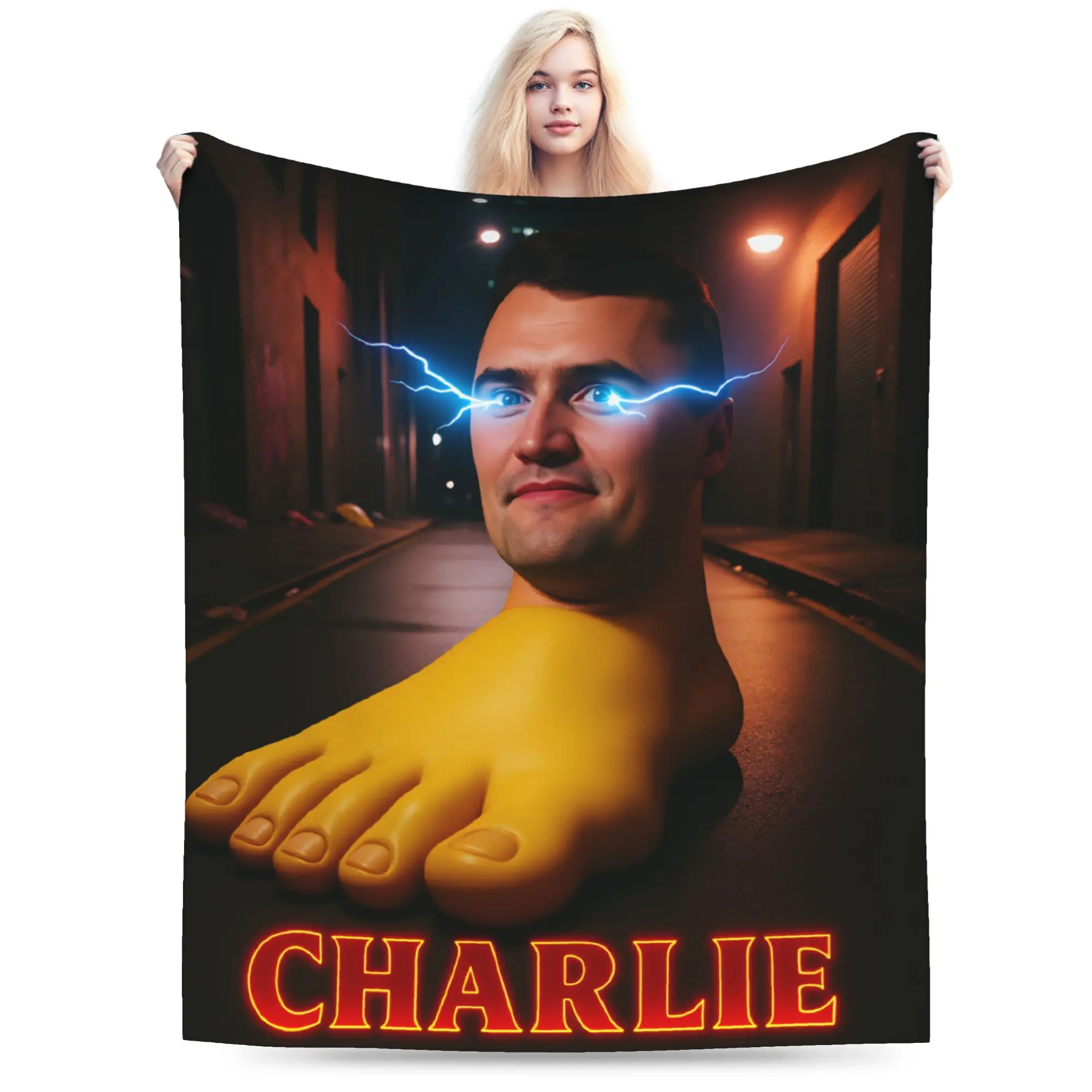 Charlie Kirk Giant Foot Funny Italian Brainrot Meme Flannel Blankets Throw Blanket Winter Living Room Bedspread Sofa Bed Cover