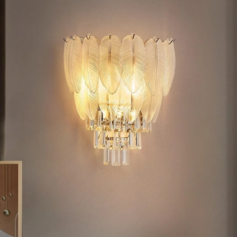 Designer Personality Wall Lamp French Feather Crystal LED Wall Sconce Living Room Dining Room Hospitality Room Luxury Wall Light