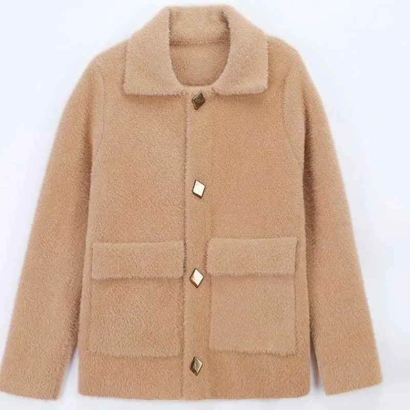 

Women Cardigan Coat New spring Autumn Korean Elegant Women Slim Imitation Mink Velvet Knit Button Jacket