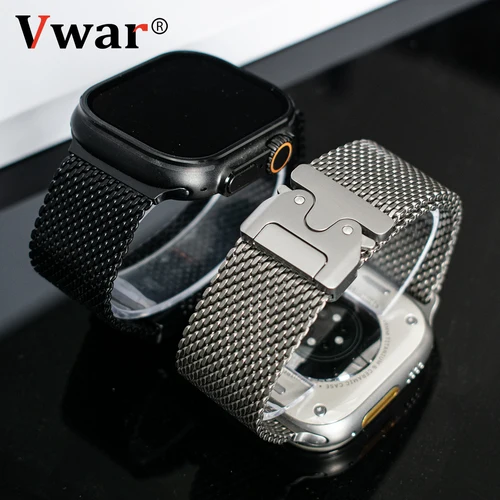 Imagen 2 del producto Correa oficial de titanio milanesa para Apple Watch, correas Ultra 3 2 49mm, serie 11 10 9 8 SE 6 5, pulsera estilo paracaídas