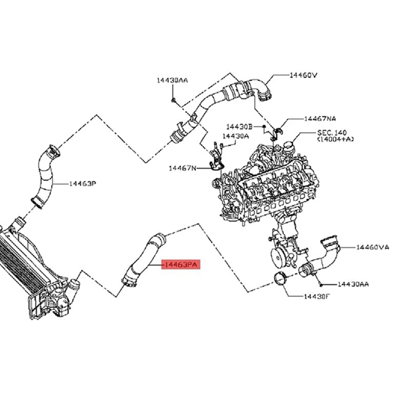 3X Left Side Engine Intercooler Air Intake Hose Water Coolant Pipe For Nissan NP300 2008-2015 14463-4KV0A 144634KV0A