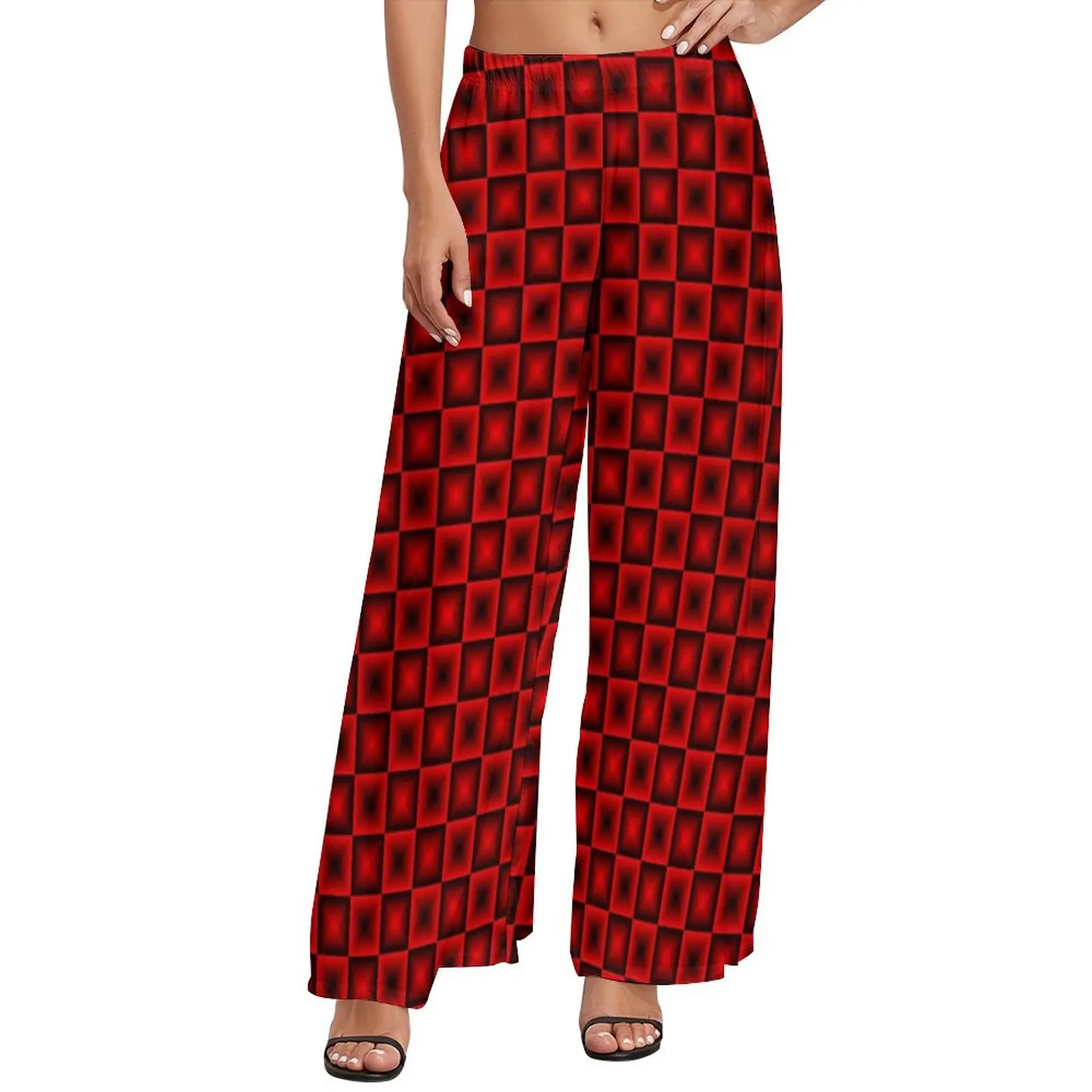 

Red Black Plaid Straight Pants Checkerboard Workout Wide Leg Pants Women Big Size Harajuku Pattern Trousers