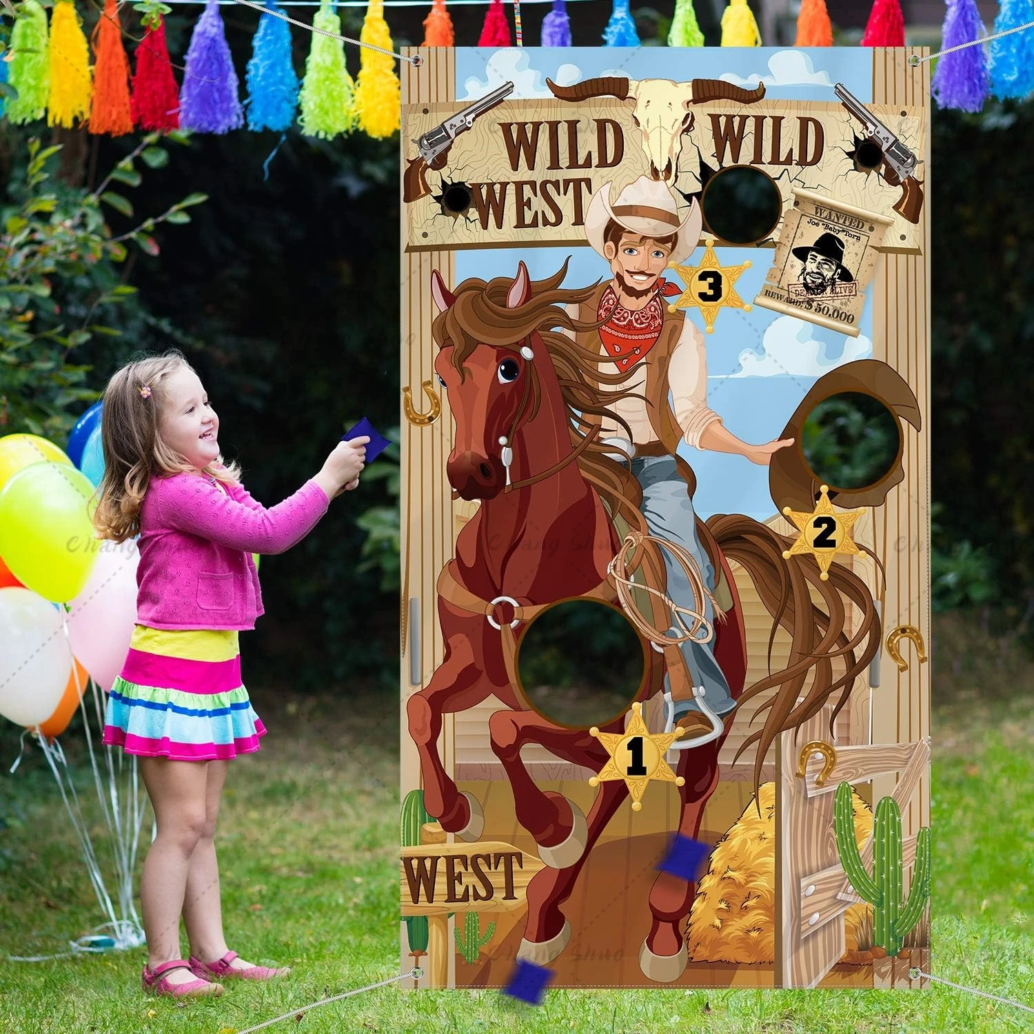 

Western Cowboy Party Toss Games Banner With 1 Sandbags Boys Girls Birthday Party Backdrop Fun Western Themed Outdoor Yard Game