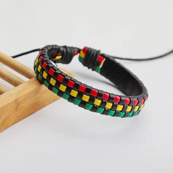 Wholesales 3 Pieces Imitate PU Leather Rasta Braided Bracelet Bangle Wristband Surfer Wrap For Men Women