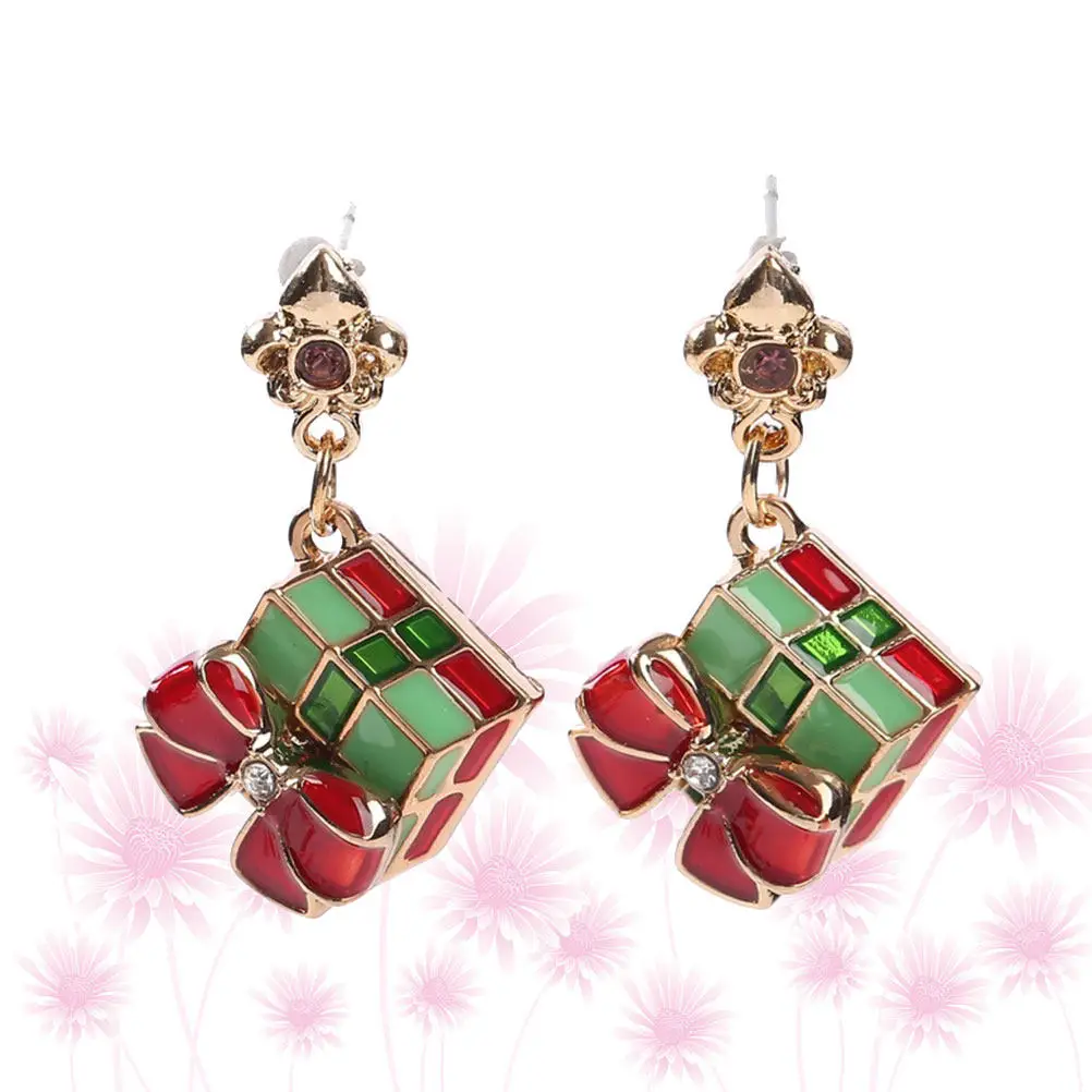 Pair Christmas Gift Box Earrings Creative Stud Charming Jewelry for Girls Women Holiday Party Christmas Ear Drops