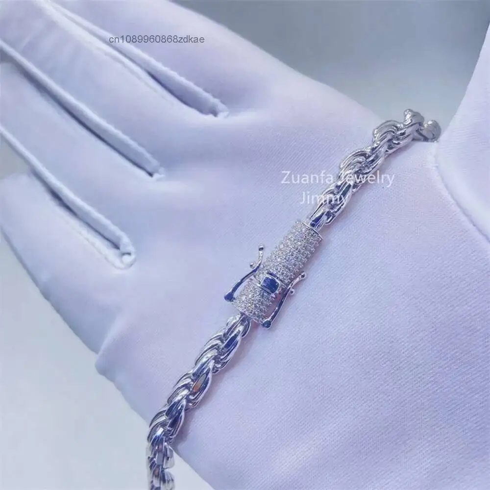 Luxury Custom Made Rapper Luxury Hiphop Jewelry 925 Sterling Silver Vvs Moissanite Diamond Lock Rope Chain.