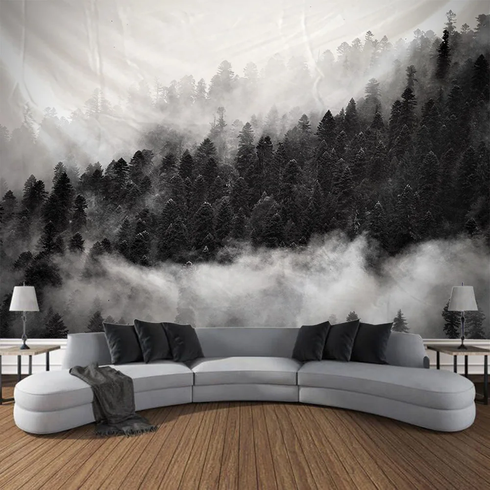 

Natural landscape 3D printing tapestry retro style fog forest art background cloth living room bedroom studio decorative blanket