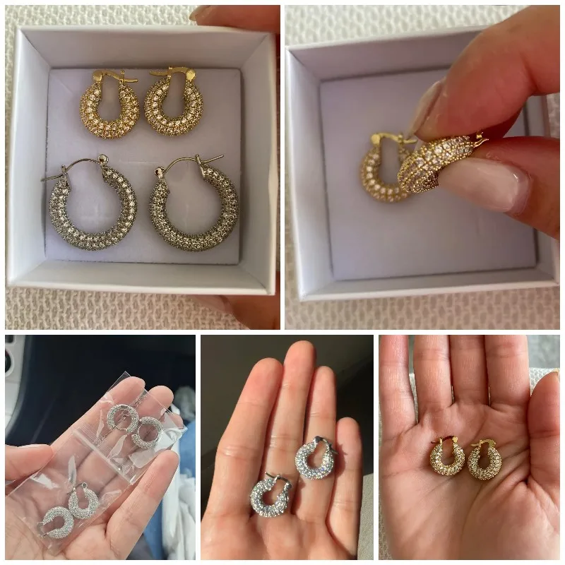 Huitan orecchini a cerchio grandi/piccoli di due dimensioni per le donne Full pavimentato CZ Stone Bling Bling orecchini a cerchio femminile