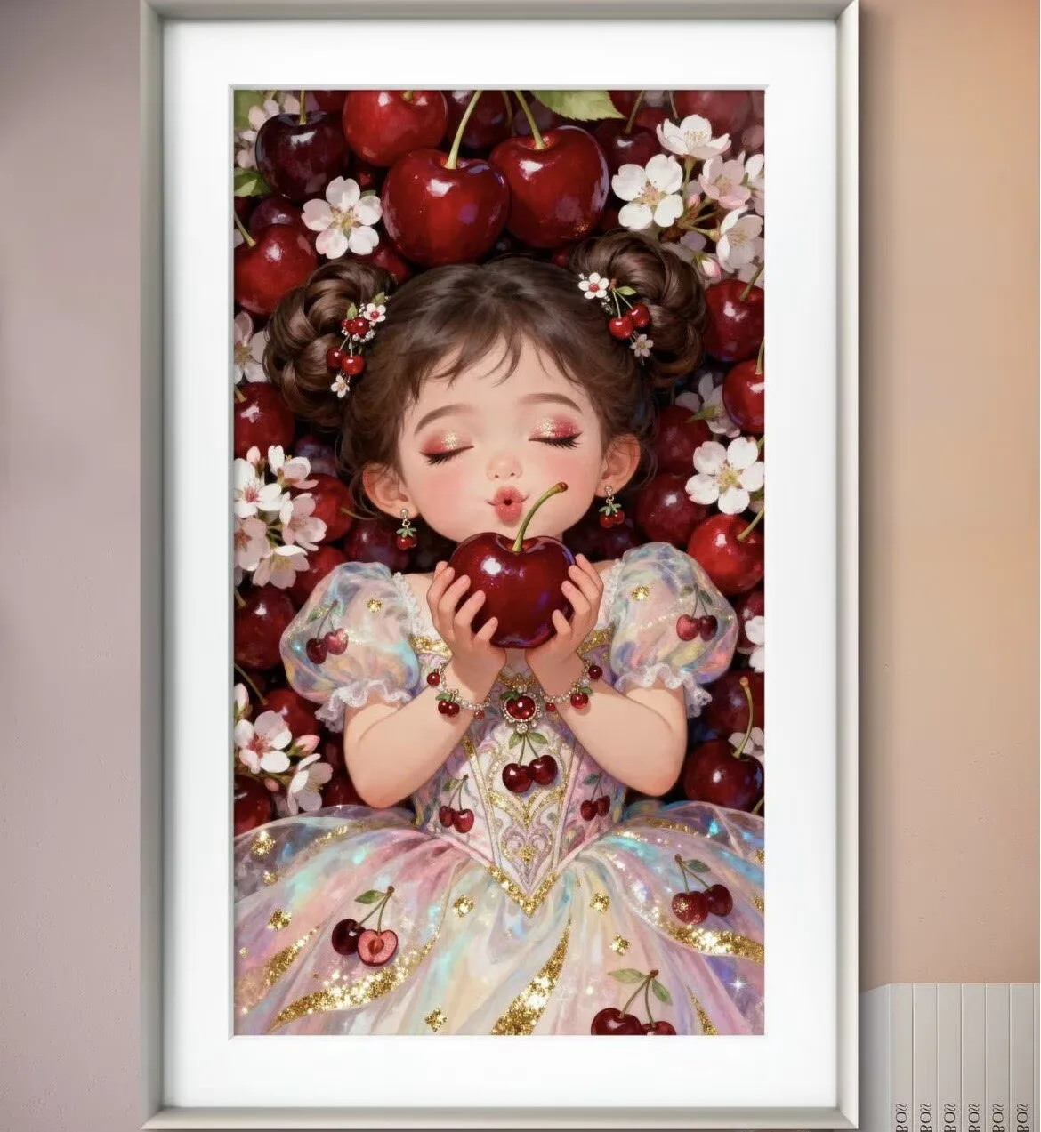 9ct 60x100cm Cherry Girl Cross Stitch Embroidery DIY Printed Kits Needlework Set Home Decor Crafts With Needles New