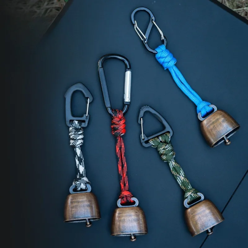 Vintage Cast Iron Bear Bell Loud Hiking Cowbell Keychain with Woven Strap for Outdoor Camping Protection