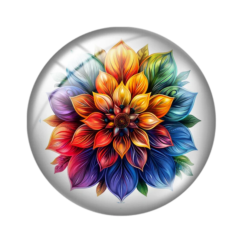 Rainbow Floral Mandalas 10pcs 12mm/18mm/20mm/25mm Round photo glass cabochon flat back Making findings for bracelets