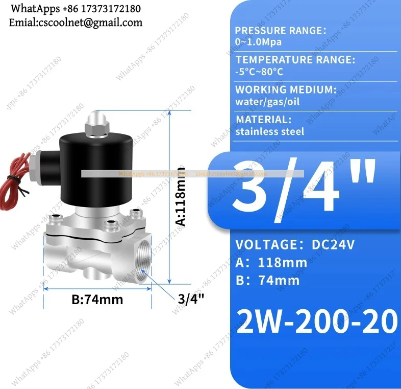YX2 3/4 Inch Stainless Steel Solenoid Valve Normally Closed Water Air Oil