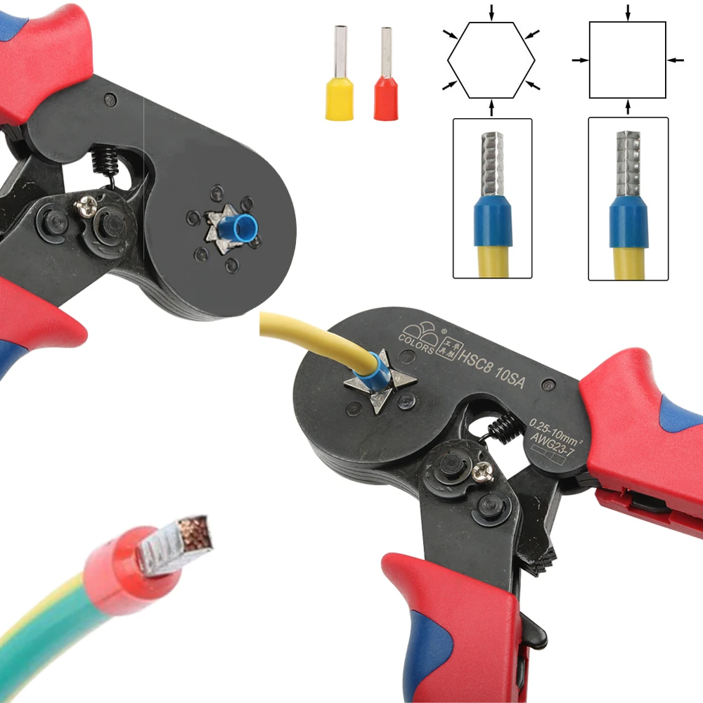 Tubular Terminal Crimping Tools Mini Electrical Pliers HSC8 6-6A/6-4A 0.25-10mm² 23-7AWG 6-6 0.25-6mm² High Precision Clamp Sets