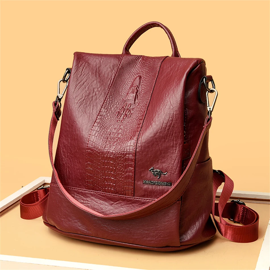 Anti-theft leather backpack women vintage shoulder bag ladies high capacity travel backpack school bags girls mochila feminina