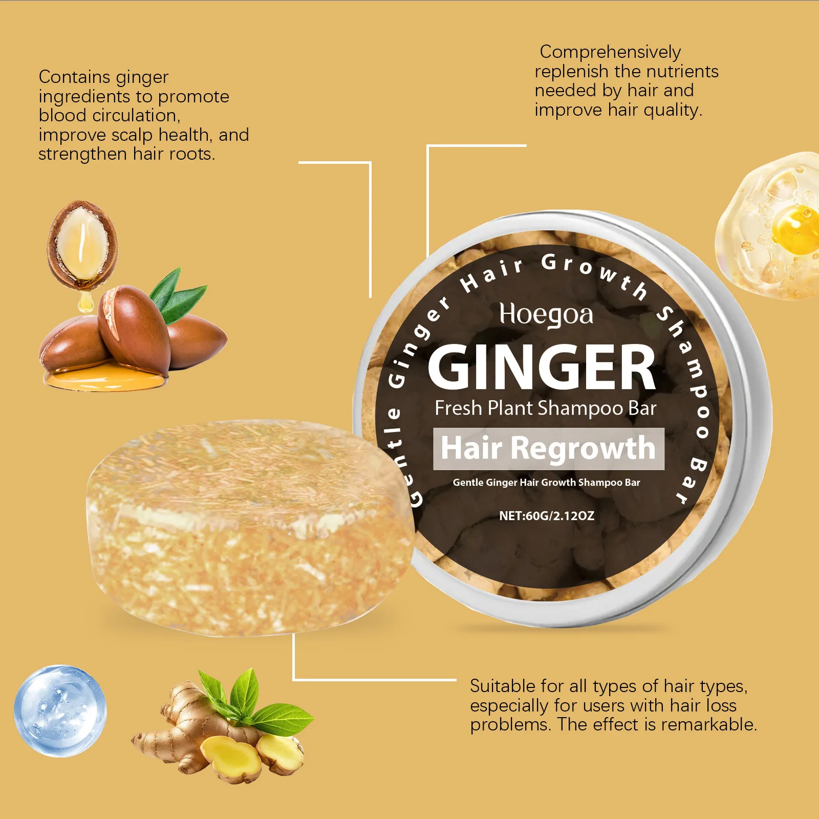 Sapone Shampoo allo Zenzero: Detergente Quotidiano per il Cuoio Capelluto per il Miglioramento dei Capelli Crespi e Nutriente Capelli Lucidi