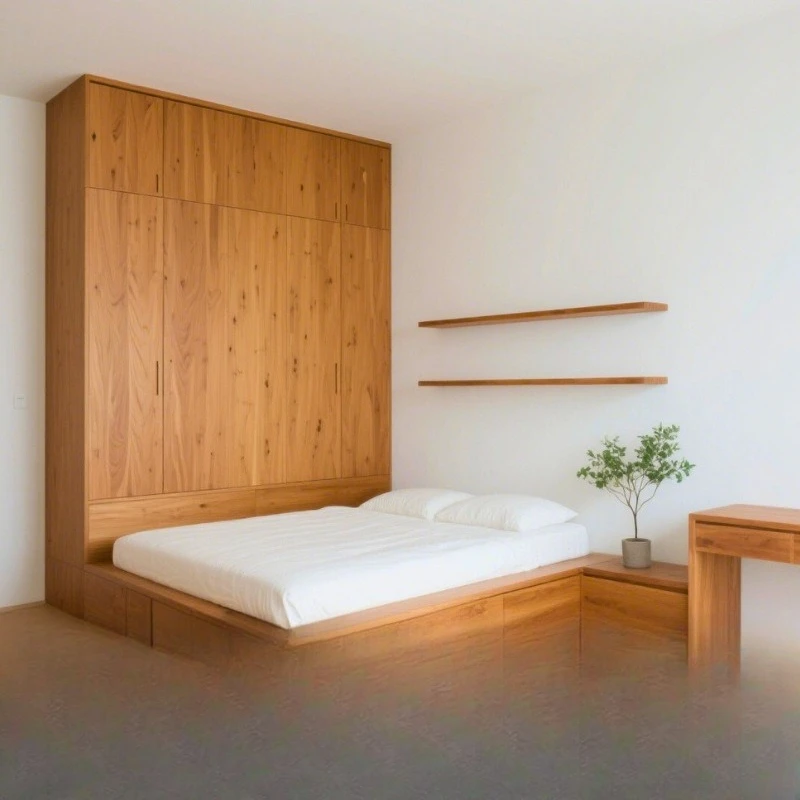 Whole house teak tatami one-piece cabinet, bedroom children's room pure solid wood desk one-piece master bedroom