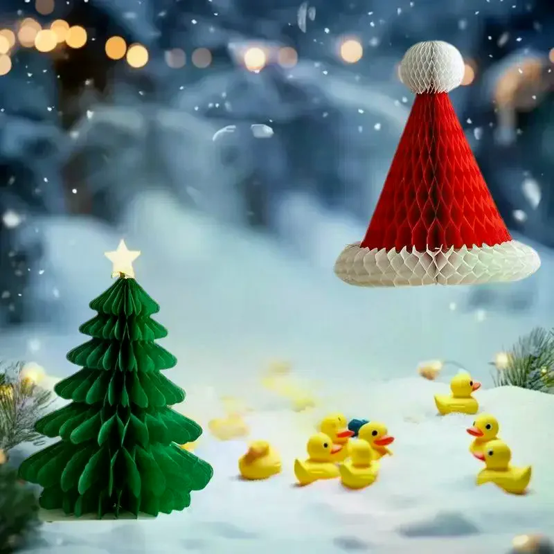 2025-2026 زينة عيد الميلاد ورقة العسل الكرة للطي شجرة عيد الميلاد ثلاثية الأبعاد زخرفة ديكورات منزلية لحفل الزفاف سطح المكتب حلية