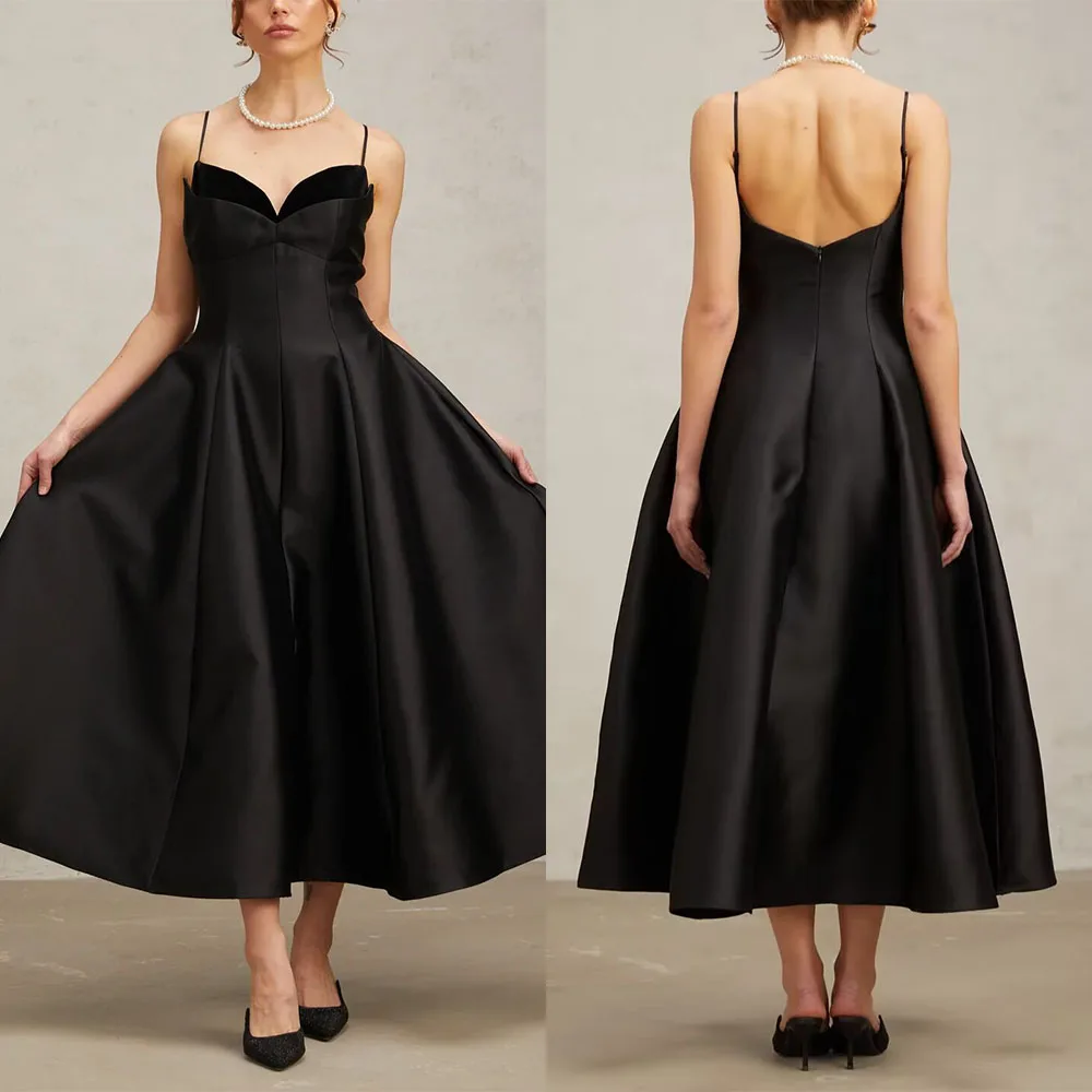 

Customized Black Long Dresses Ankle Length Thin Suspenders Sleeeveless Vestidos De Fiesta Elegantes Dresses on Clearance Sale
