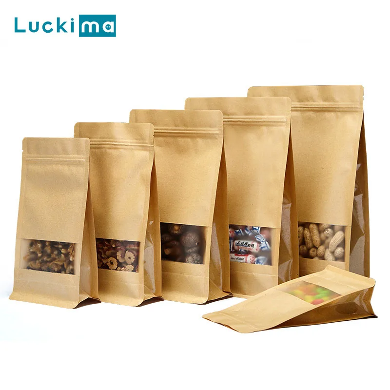 50/100Pcs Resealable Kraft Paper Zipper Bag Dried Food Fruit Tea Gift Package Waterproof Seal Food Storage Bags for Snacks Nuts