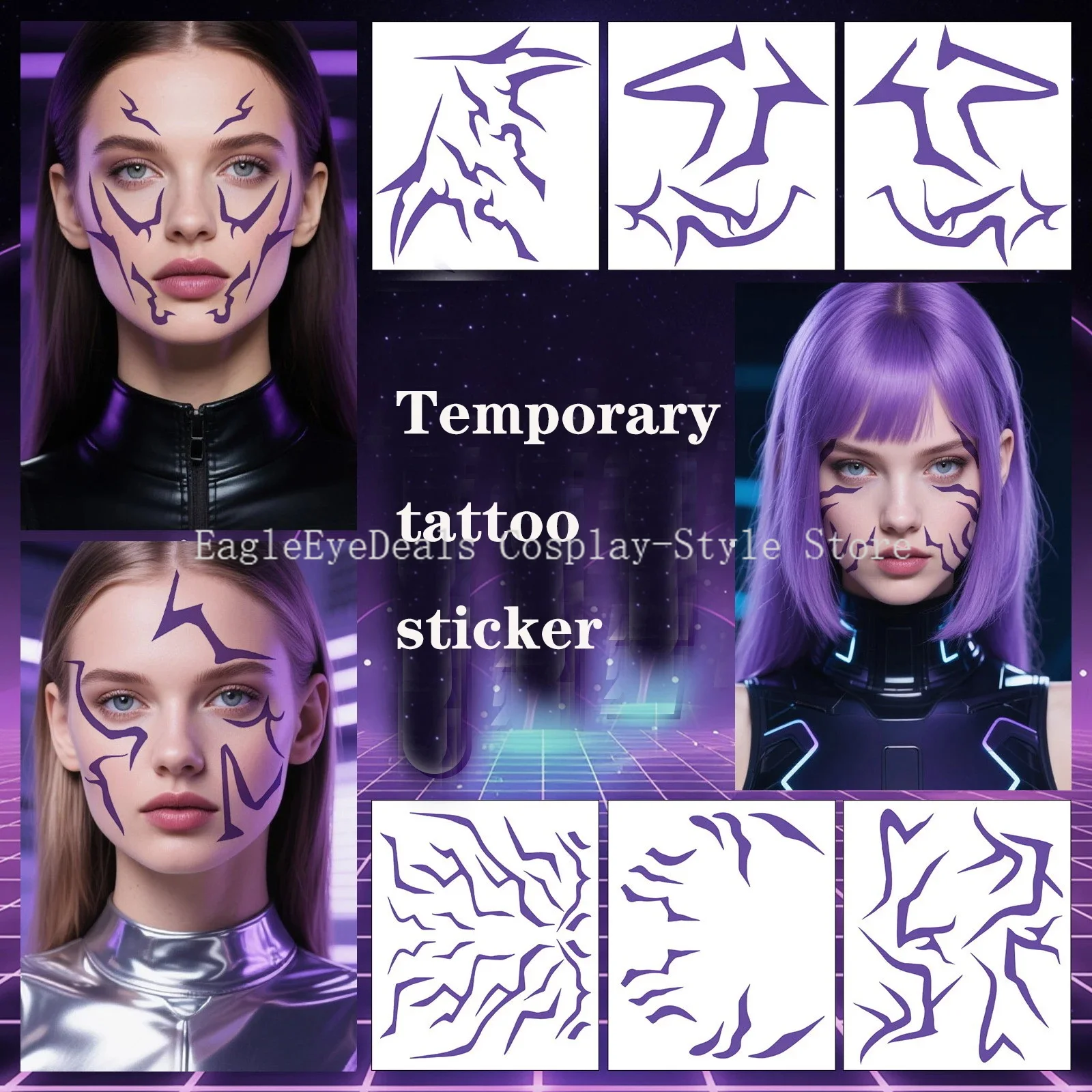 8PCS KPop Dämon Jäger Cosplay Requisiten Temporäre Tattoo Set Rumi Jinu Muster HUNTR/X Saja Jungen Haloween Cosplay Unisex tattoos