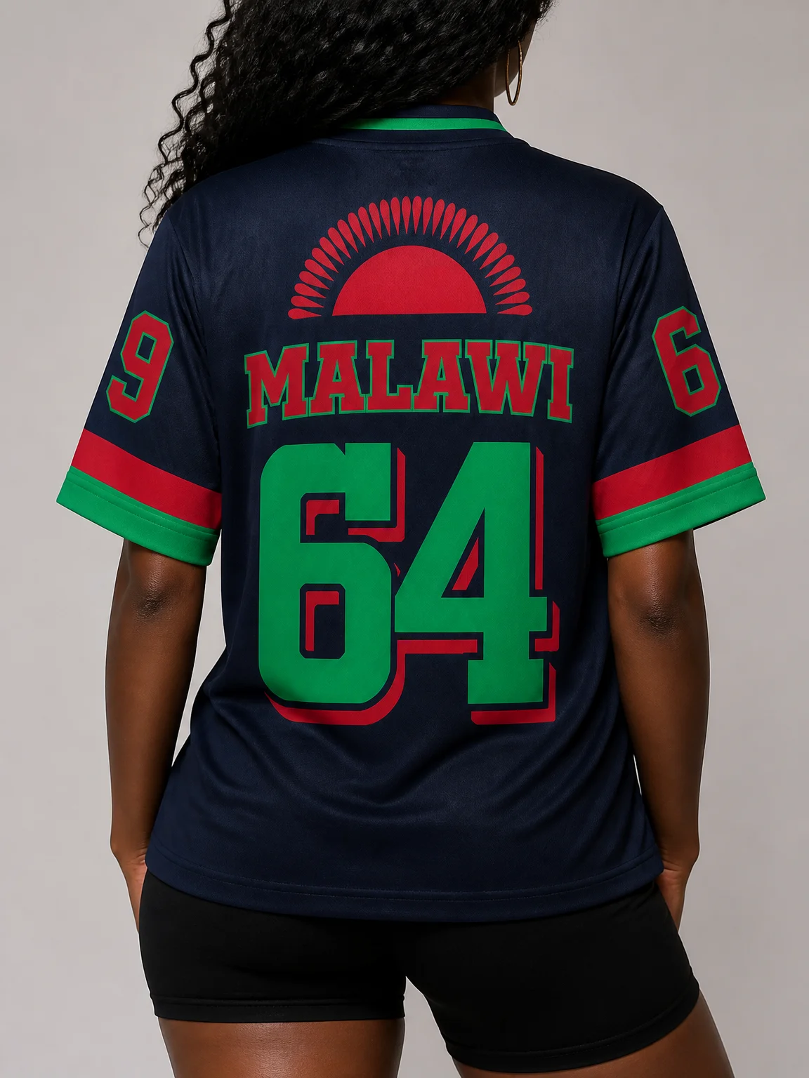 New Men's and Women's V-neck Short-sleeved T-shirt with Malawi Print, Loose Street Style, Sports T-shirt, Everyday Versatile Top