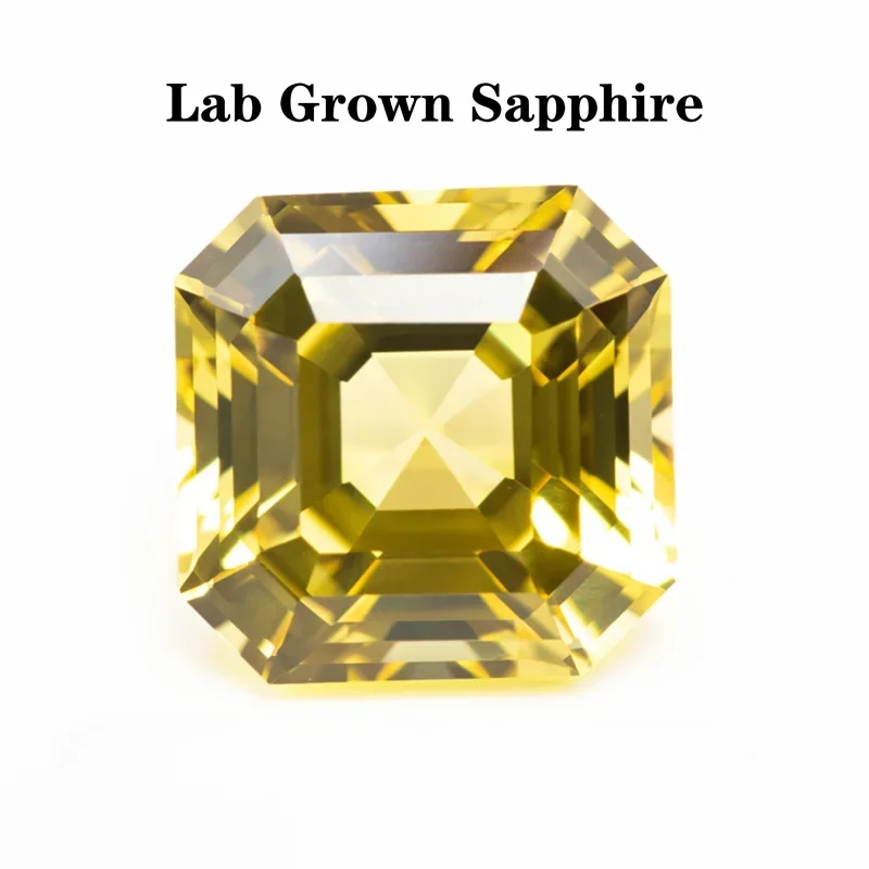 Lab Grown Sapphire Yellow Color VVS1 Asscher Shape DIY Ring Necklace Earrings Main Materials Charms Gemstone with Certiffcate