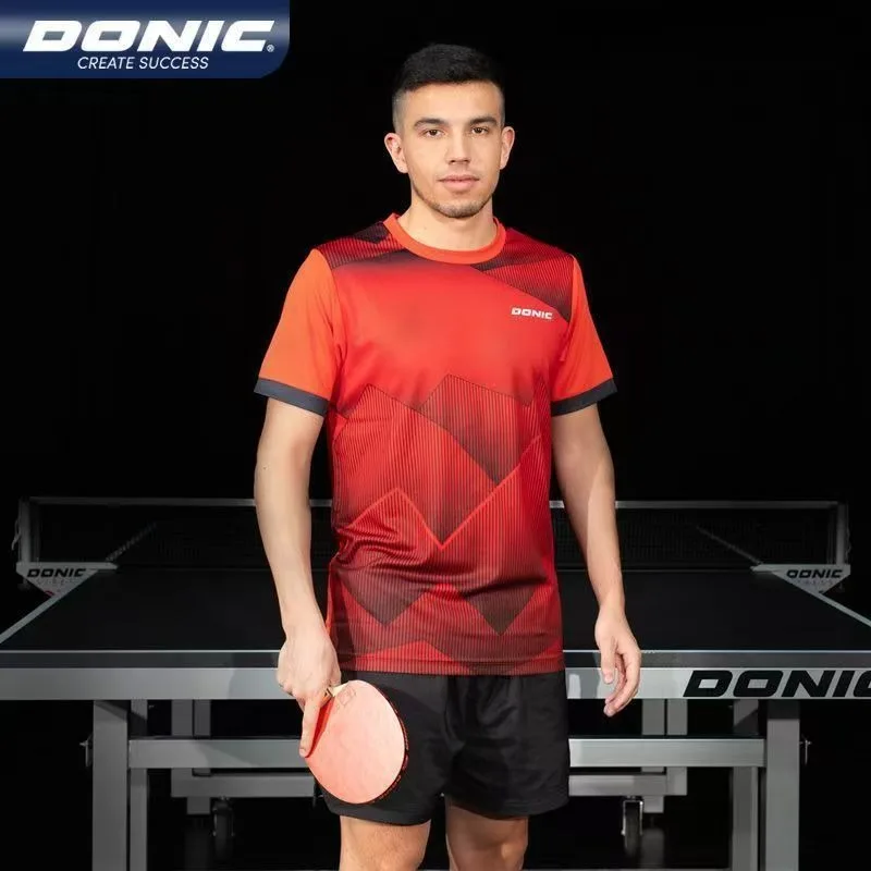 تي شيرت Donic لتنس الطاولة بأكمام قصيرة للرجال والنساء سريع الجفاف وجيد التهوية للمنافسة 83242