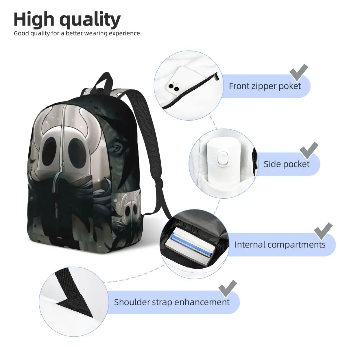 ホロウナイト アドベンチャー ゲーム バックパック メンズ レディース クール 高校生 通勤 デイパック 漫画 カレッジ キャンバスバッグ ギフト