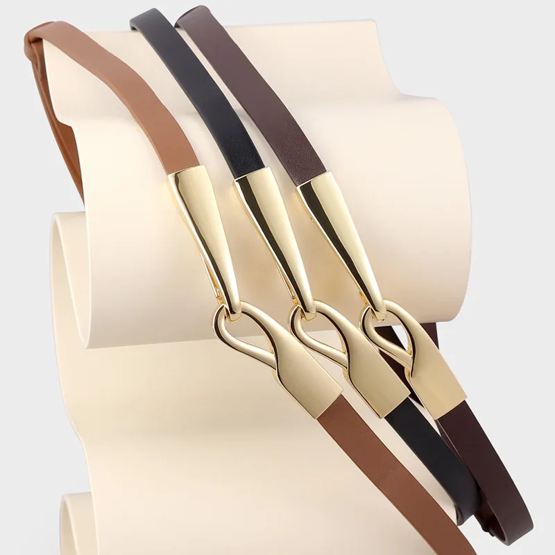 

Ремень из натуральной кожи высшего качества 2026 года, тонкий, для офиса, с пряжкой-крючком, регулируемый, для женщин