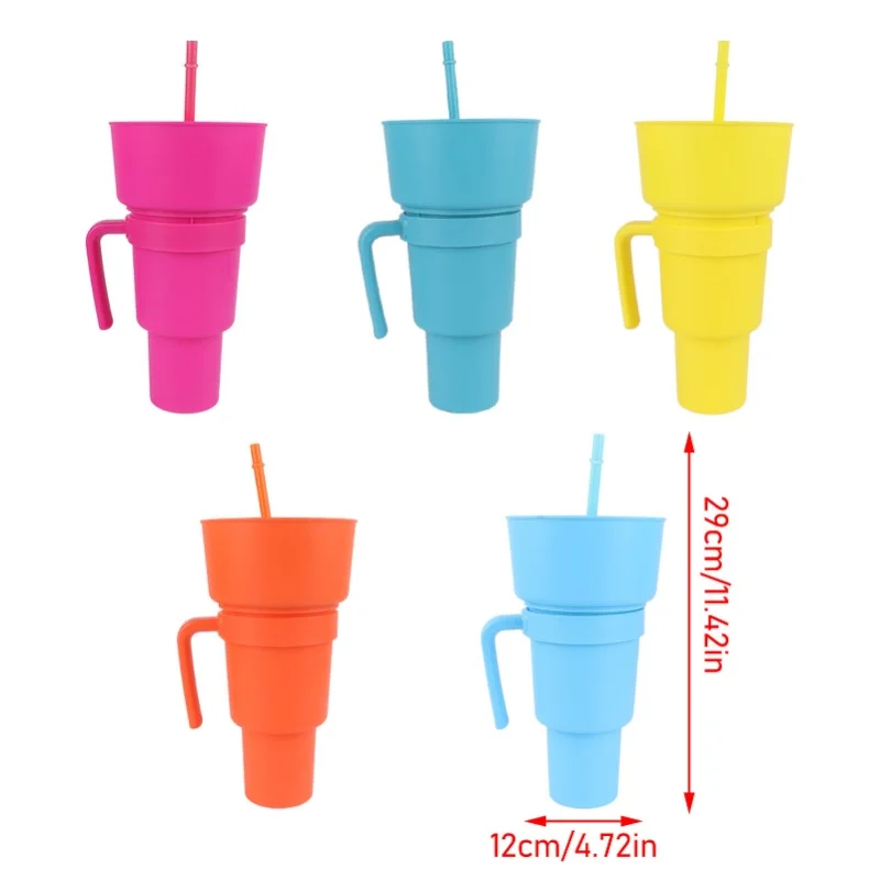 F5 2 In 1 Snack Drink Cup With Straw Large Opening Plastic Beverage Cup Top Snack Bowl For Movie Theater Home Travel Light