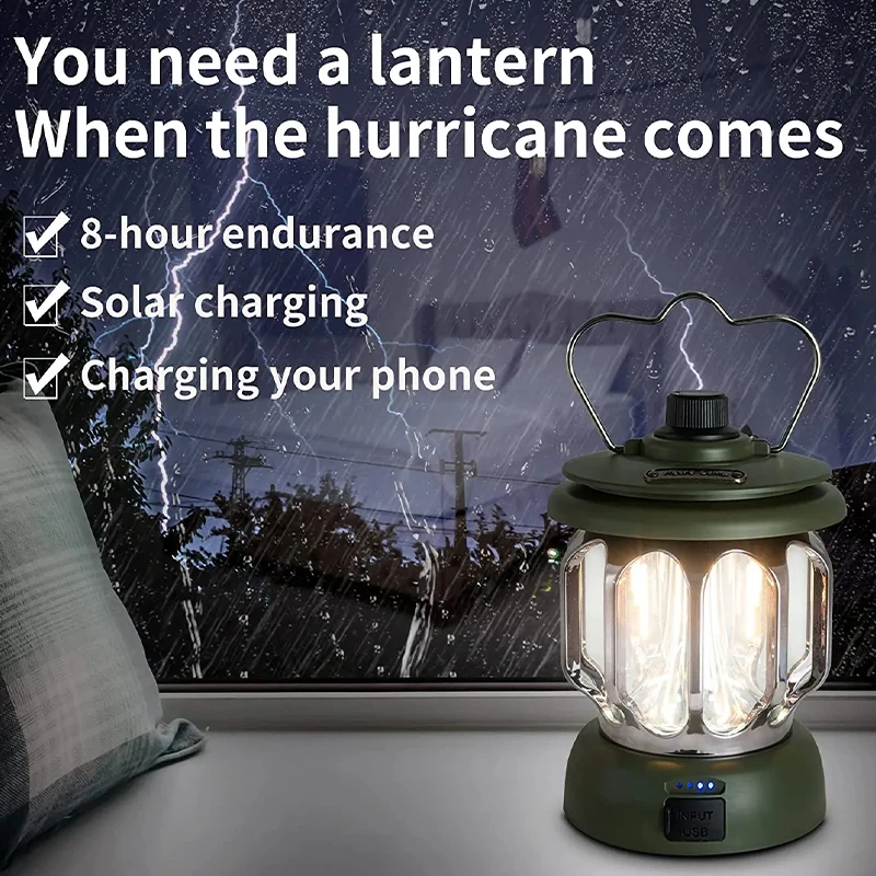 Retro Portable Camping Tent Lantern Rechargeable Light Decorative Hanging  Lamp Vintage 3-Lighting-Modes Tamp For Outdoor Hiking