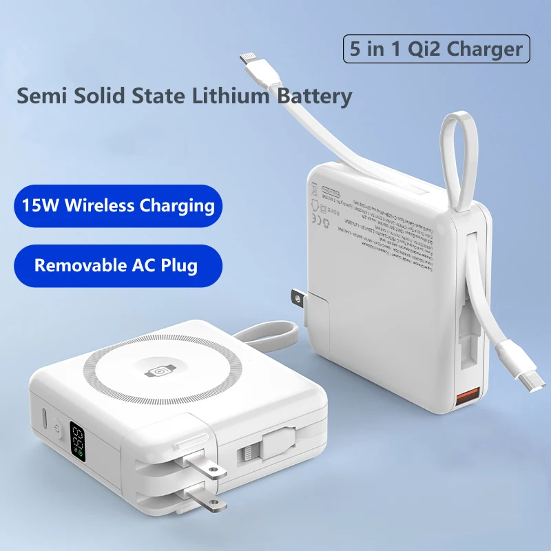 

Macsafe Charger 10000mAh Semi-solid State Battery Power Bank Wireless Charging for iPhone Apple Watch Airpods AC Plug Charger