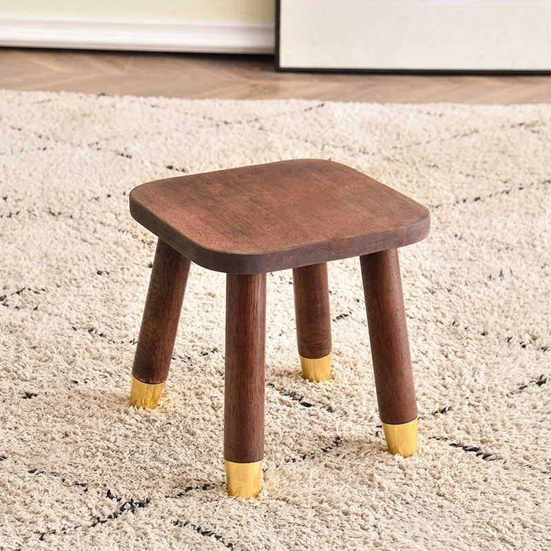 Solid Wood Shoe Changing Stool, Living Room Low Stool With Foot Covers, Durable Small Stool, Easy To Move, Walnut Color