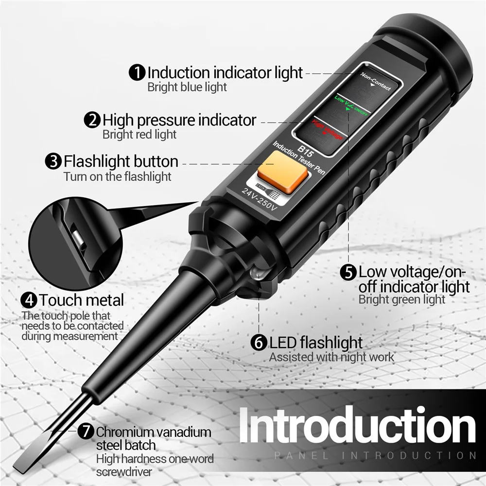 AC 24-250V Multimeter Induction Test Pen Highlight Color Light Professional Voltage Detect Electrician Screwdriver Test Tools