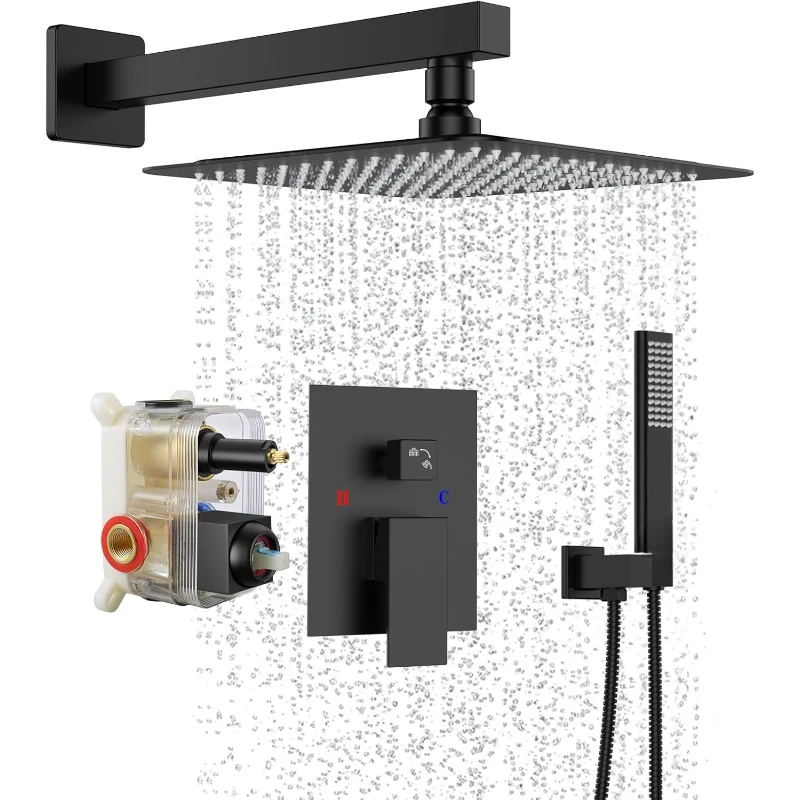 12-inch shower faucet set with square shower head and handheld bathroom, shower combination set wall mounted