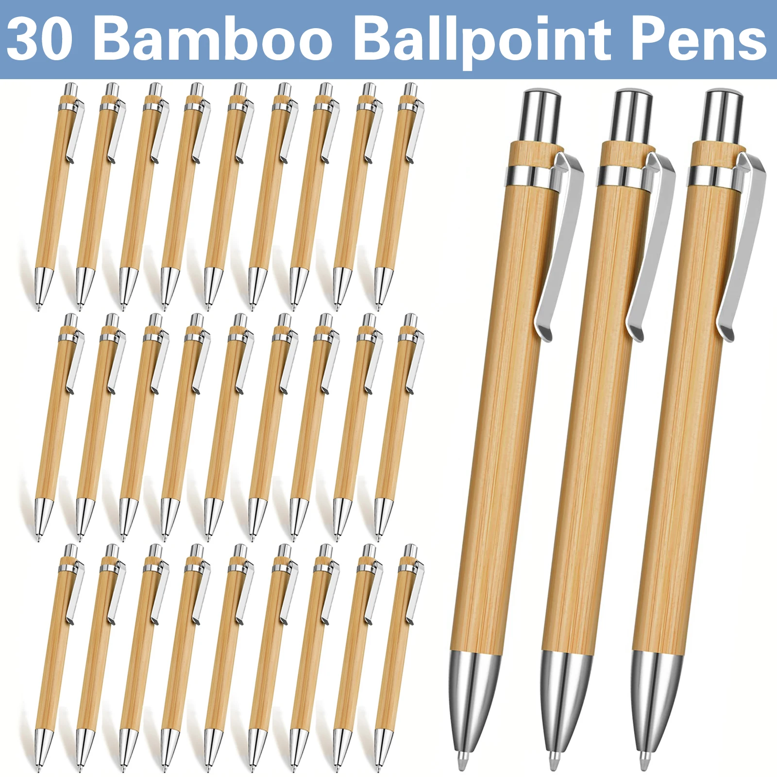 30Pcs Bamboo Pen Bamboo Wood Ballpoint Pen 1.0mm Business Signature Ball Pen Office School Wrting Stationery