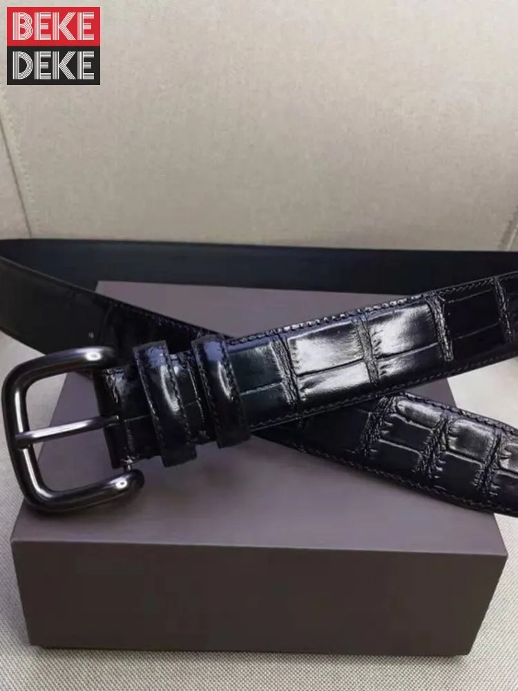 New Mens Crocodile Pattern Cowhide Genuine Leather Belt Vintage Pin Buckle Strap For Pants Casual Waistband Width 3.5cm