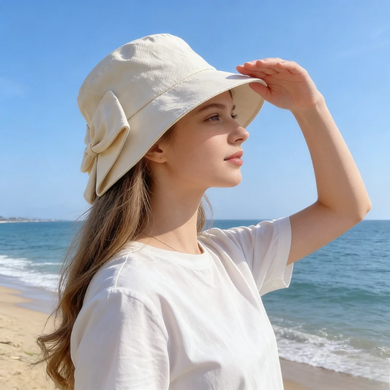 Japanese Fisherman Hat for Sun Protection, Trendy Brand Women's Korean Version, Early Spring and Autumn Split Bow Hat