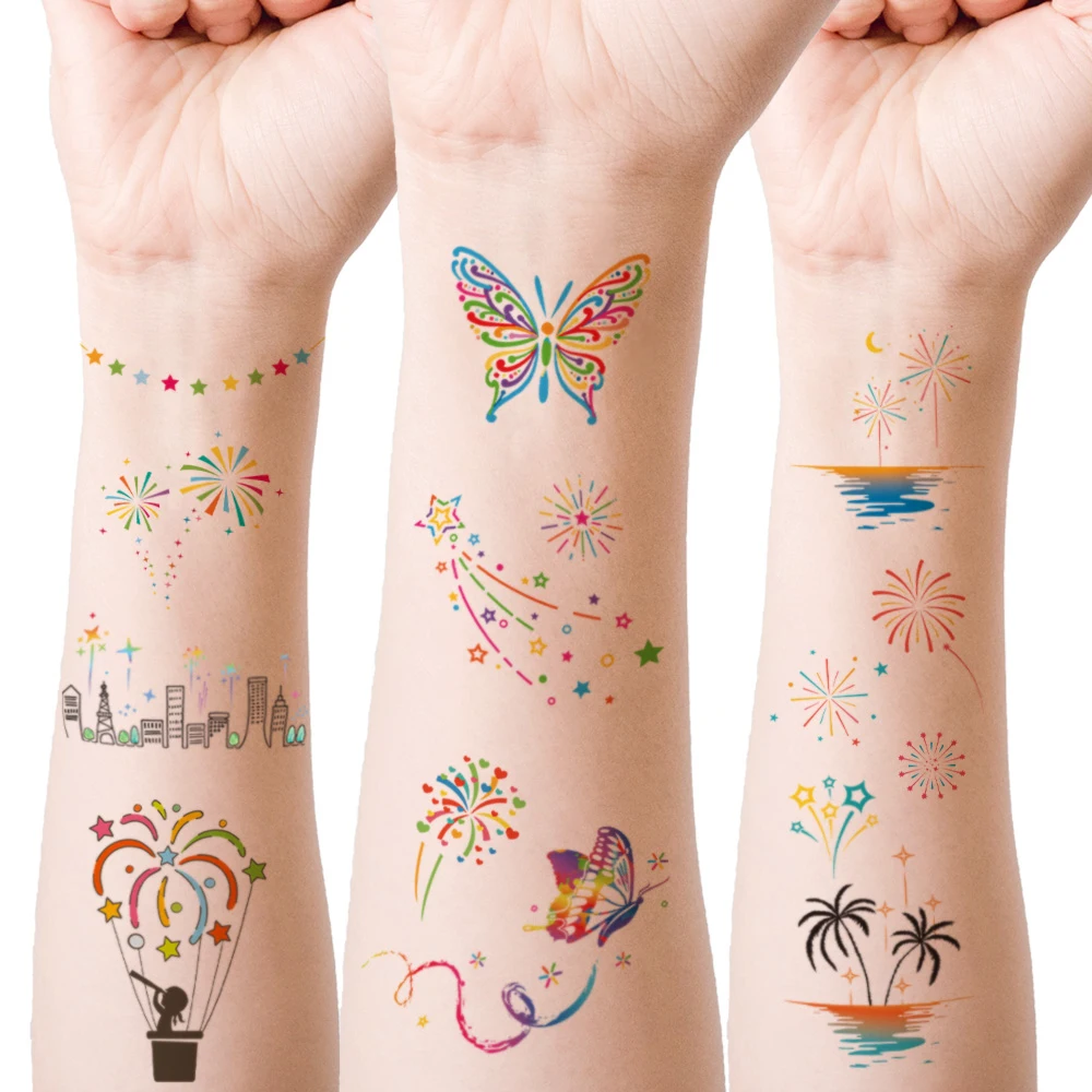 VeeCharm - Fireworks Series Temporary Tattoo Stickers for Young People Kids, Colorful  Hipster Party Supplies Gifts, 1/12 Sheet