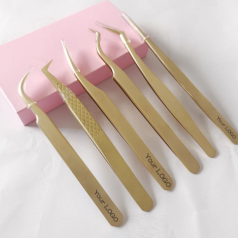 Custom Eyelash Tweezers Anti-static Pincet Eyelash Extension Tweezer 100% Closure Makeup Tool for Classic Easy Fan Russian Lash