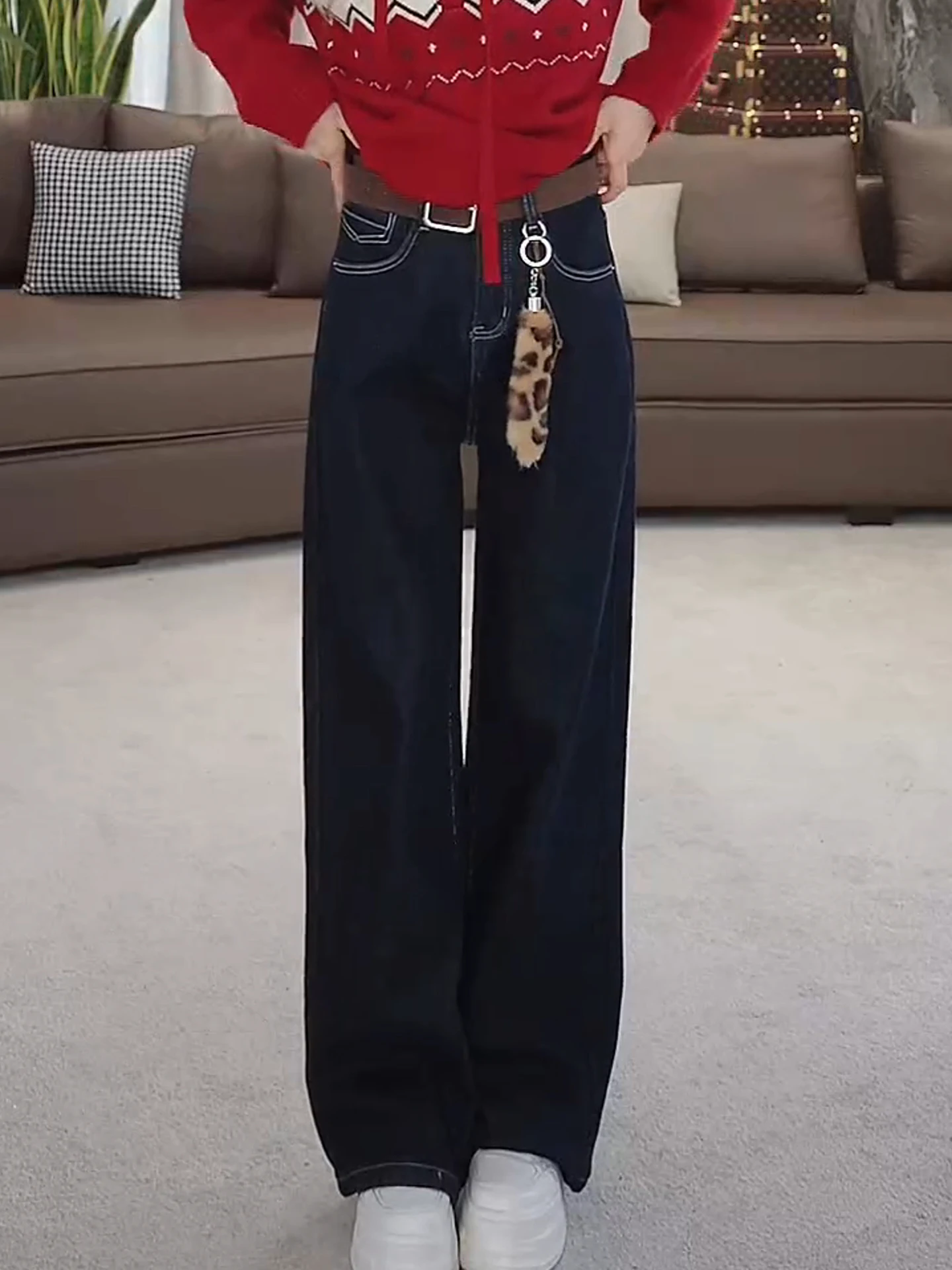 

Осенне-зимние утепленные джинсы прямого кроя с широкими штанинами для женщин, модные, универсальные, премиум-класса, в стиле LA eila Kangyu, ковбойские сапоги