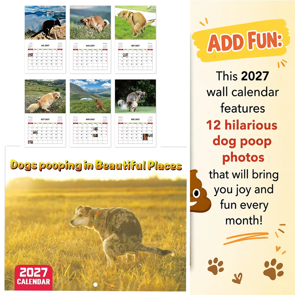 2027 Pooping Dogs Calendar Hangable Creative Daily Weekly Monthly Planner Agenda Schedule Organizer for Home Decor Wall Calendar