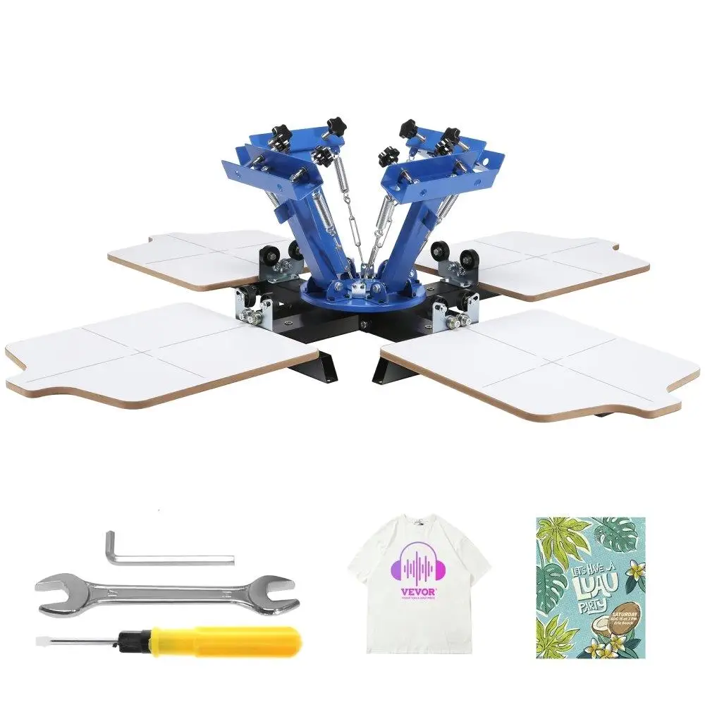 

4 Color 4 Station 360 Rotating Screen Printing Machine for t -Shirts DIY Printing 21.2x17.7in Double Layer Pallet Press