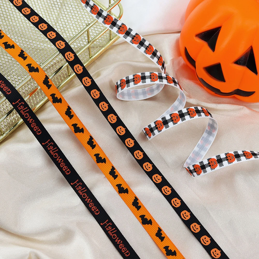 Halloween Gift Wrap Ribbon 4.5m Polyester Grosgrain Satin Ribbons Happy Halloween Party Decoration Packaging Supplies