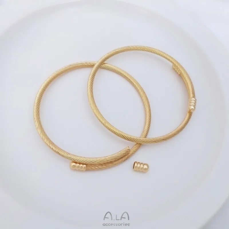 Elastic Steel Wire Ring Bracelet 14K Gold Color Opening Bracelet DIY Handmade String Bead Hanging Pendant Bracelet Ring