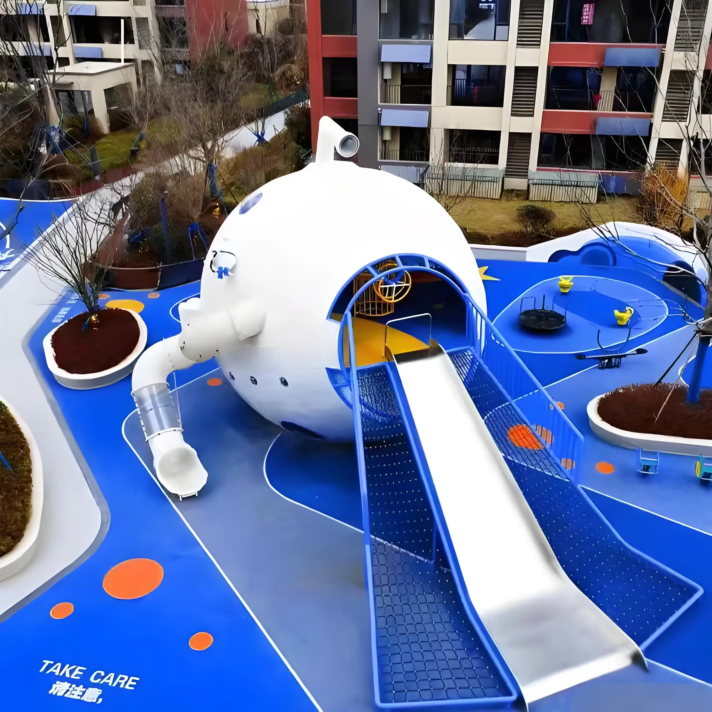 EO-Large Outdoor Slide PE Board Customized Children's Amusement Toy Rocket Shape Community Garden Amusement Facilities&